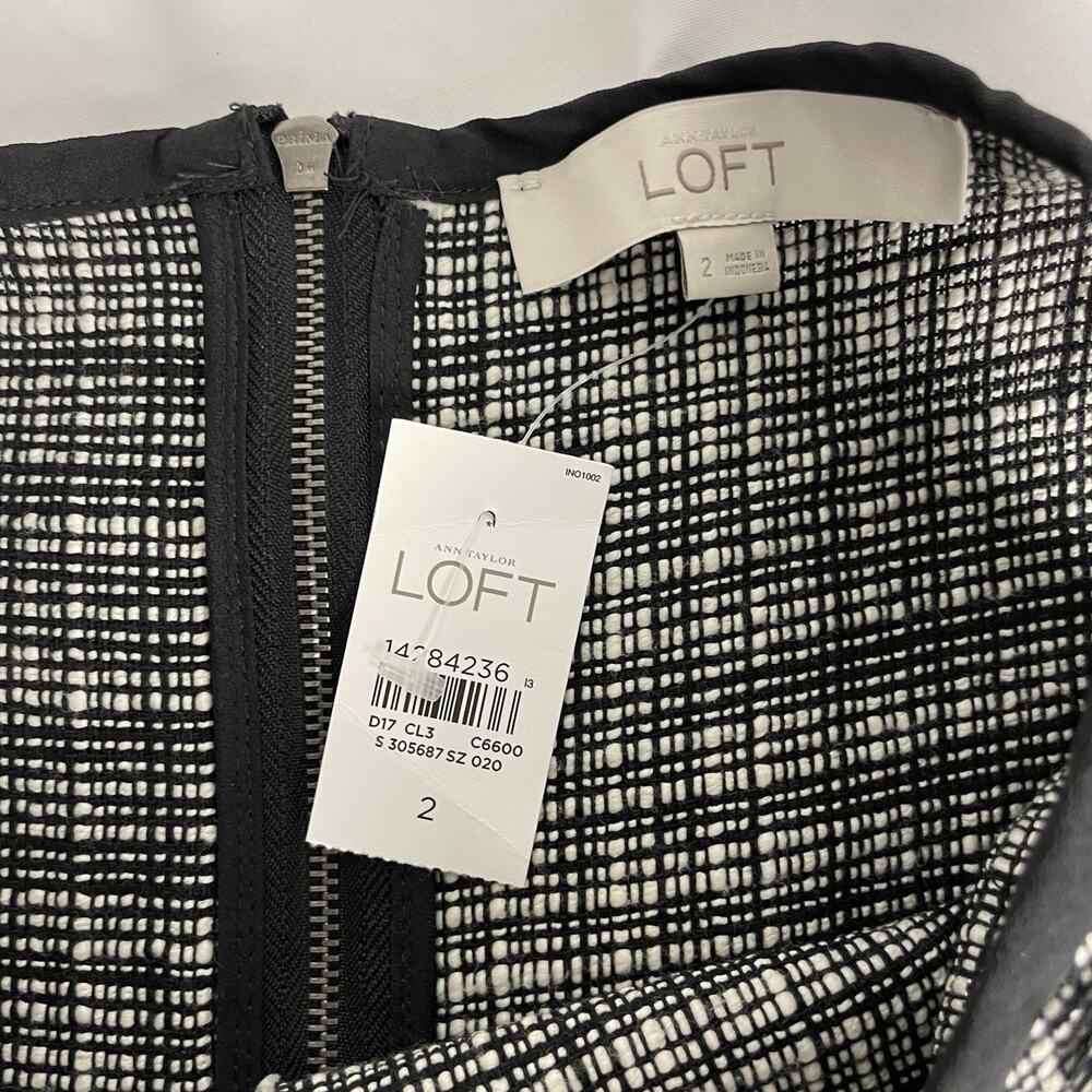 Ann Taylor Loft Sleeveless Black White Plaid Tweed Sheath Dress Lace NWT sz2 - Picture 4 of 5